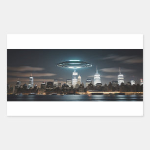 UFO Over City Rechteckiger Aufkleber