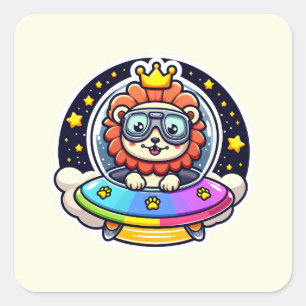 UFO Rainbow Lion Quadratischer Aufkleber