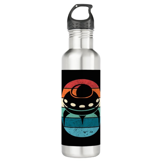 UFO Retro Sunset Edelstahlflasche (Vorderseite)