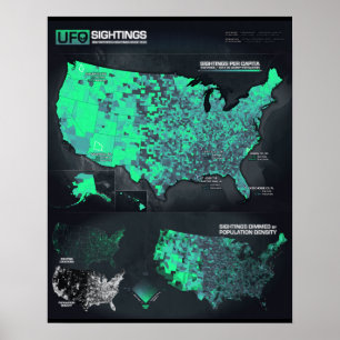 UFO Sightings Map 16" x 20" Poster (Matte)