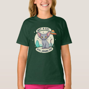 UFO-Sphynx-Katze beurteilend Sarkastische Cartoon- T-Shirt