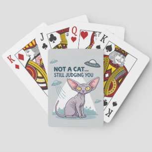 UFO-Sphynx-Katze mit sarkastischer Cartoon-Kunst b Spielkarten