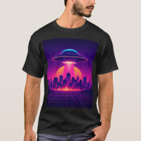 UFO Sunset Poster - Neon Vaporwave Sci-Fi