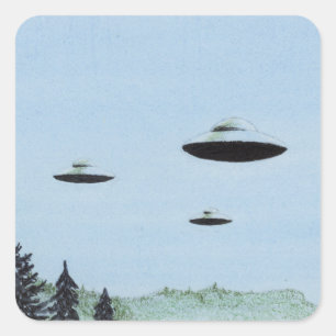 UFO Trio Quadratischer Aufkleber