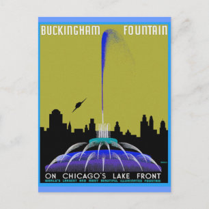 UFO über Chicago - Buckingham Fountain Postkarte