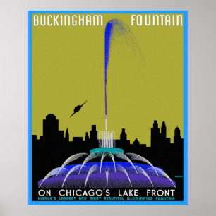 UFO über Chicago- - Buckinghambrunnen Poster