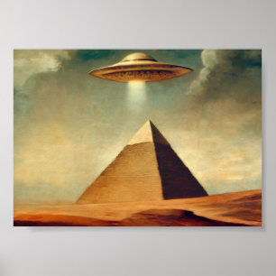 UFO über der Pyramide des Gizeh-Gemäldes Poster