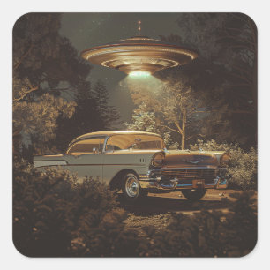 UFO und Stanleys BelAir von 1956 Quadratischer Aufkleber