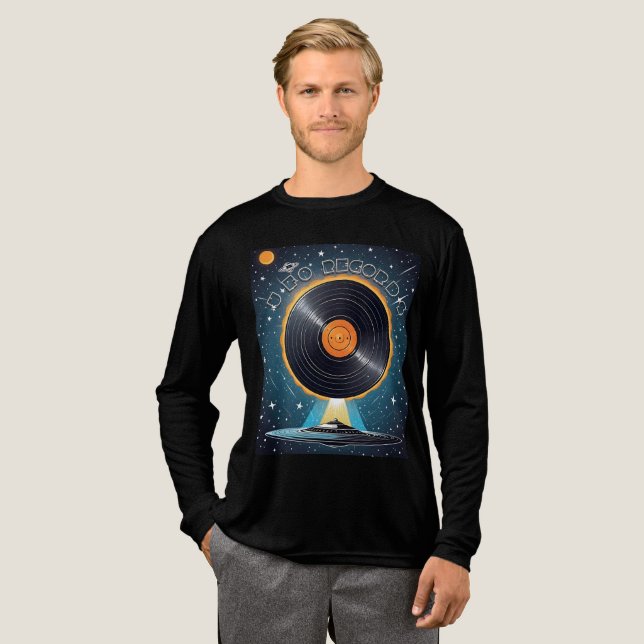 UFO-Vinyl-Plattendesign Tri-Blend Shirt (Volle Vorderseite)