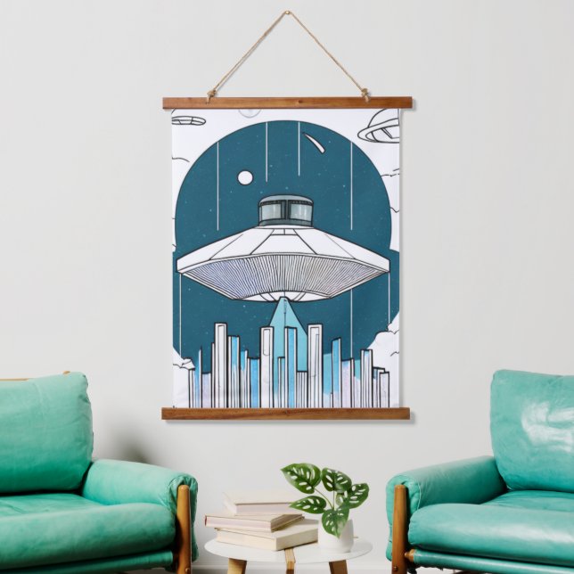 Ufo Wall Tapestry Wandteppich Mit Holzrahmen (Wohnzimmer)