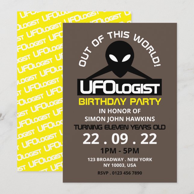 UFOlogist Party, Geburtstag Einladung (Vorne/Hinten)