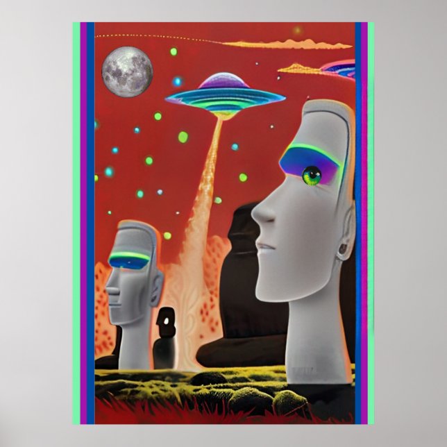 UFOs bewegen die Moai Poster (Vorne)