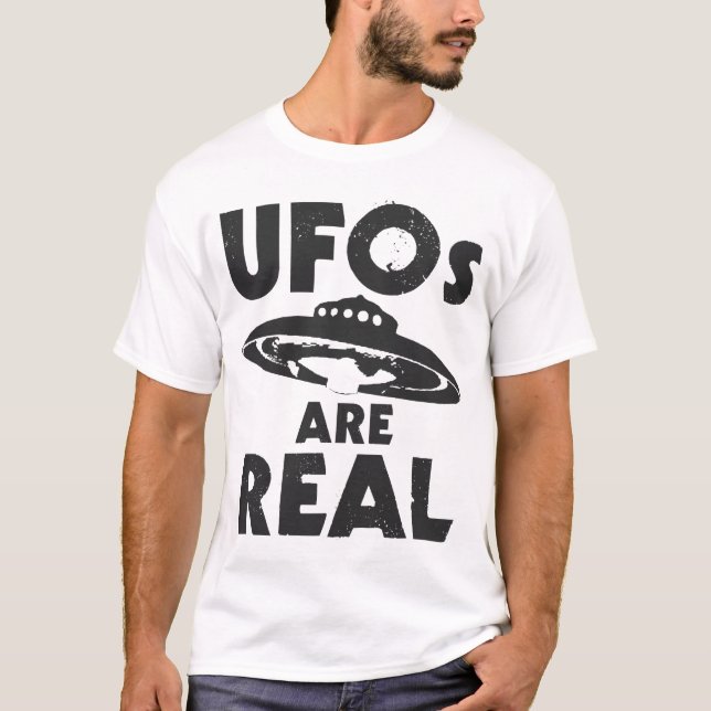 UFOs SIND WIRKLICHER schwarzer Text T-Shirt (Vorderseite)