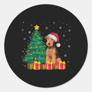 Ugale Airedale Terrier Weihnachtsmannmütze Christm Runder Aufkleber