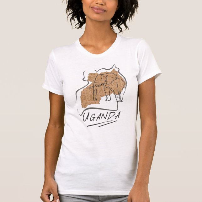 Uganda Elephant Map-Kontur T-Shirt (Vorderseite)