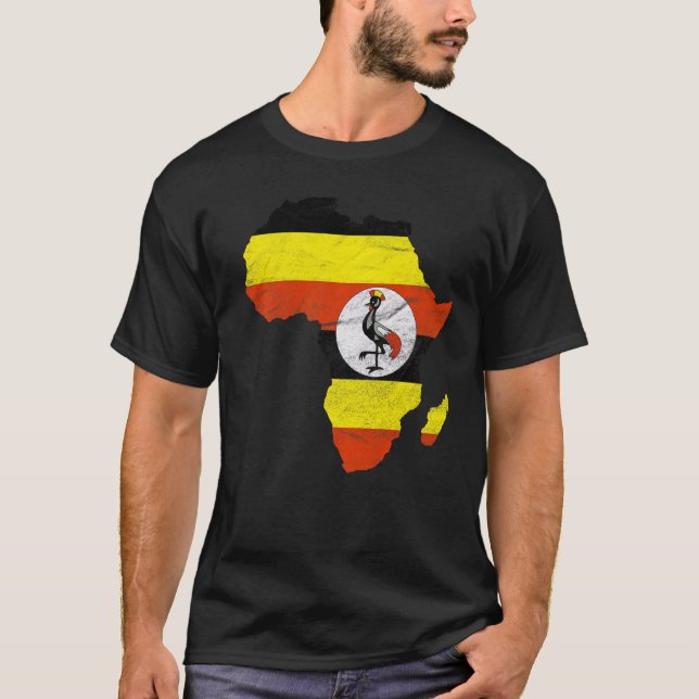 Uganda Flag Afrika Kontinentale Silhouette Geschen T-Shirt (Vorderseite)
