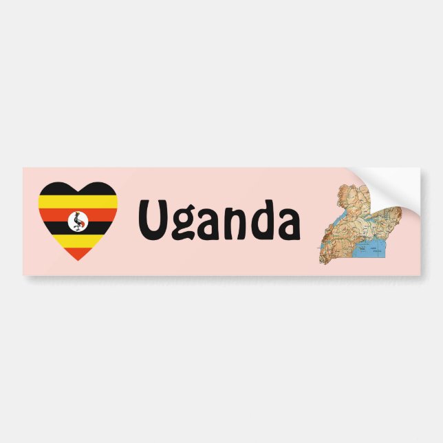 Uganda Flag Herz + Karte Autoaufkleber (Vorne)