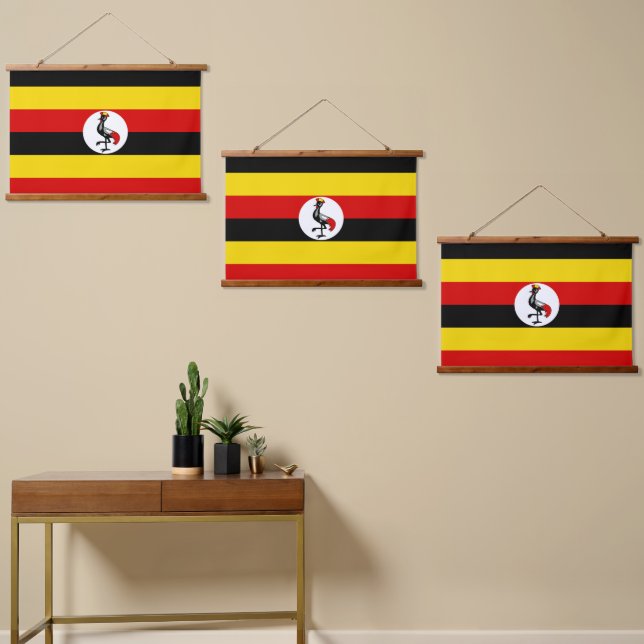 Uganda-Flagge Wandteppich Mit Holzrahmen (Asymmetrisch)