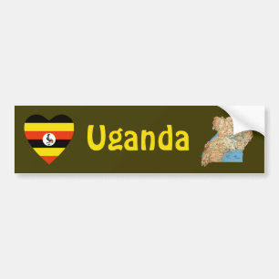 Uganda-Flaggen-Herz + Karten-Autoaufkleber Autoaufkleber