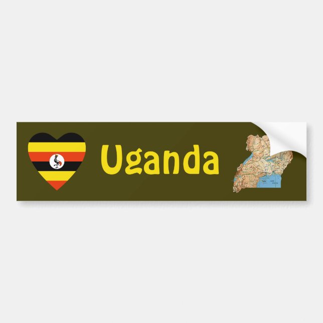 Uganda-Flaggen-Herz + Karten-Autoaufkleber Autoaufkleber (Vorne)