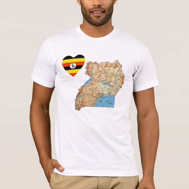 Uganda-Flaggen-Herz und Karten-T - Shirt (Vorderseite)