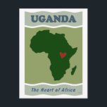 Uganda Herz von Afrika Postkarte<br><div class="desc">Uganda ist das Herz Afrikas. Das Design hat ein rotes Herz auf einer Karte des afrikanischen Kontinents,  wo das Land Uganda ist. Afrika ist ein dunkles Grün und die Ozeane ein helleres Grün. Das ist ein Gefühl,  das nur jemand,  der in Uganda geboren war oder lebte,  schätzen kann.</div>