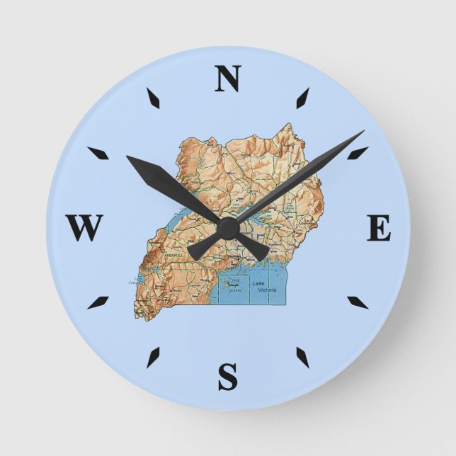 Uganda Map Clock Runde Wanduhr (Vorderseite)