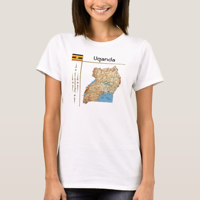 Uganda Map + Flag + Titel T - Shirt (Vorderseite)