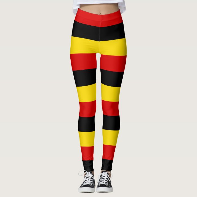 Uganda National Flag Colors Horizontal Strichen Leggings (Vorderseite)