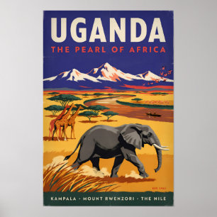Uganda-Safari-Illustration Reise Kunst Vintage Poster