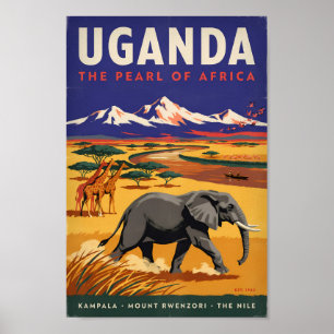 Uganda-Safari-Illustration Reise Kunst Vintage Poster