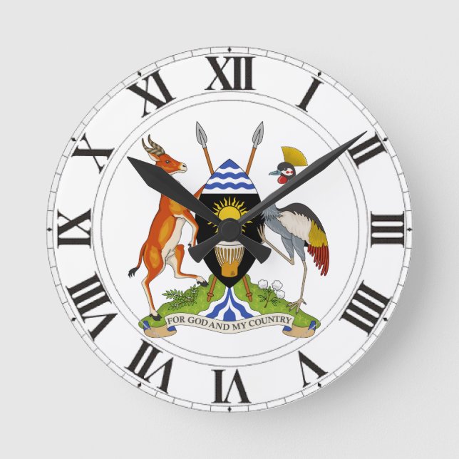 Uganda-Wappen Runde Wanduhr (Vorderseite)