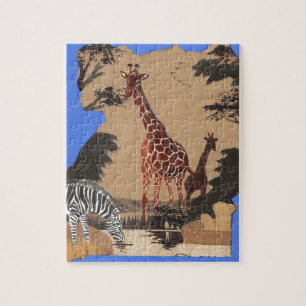 Uganda-Wildlife-Karte Kunstprint Puzzle