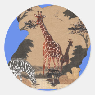 Uganda-Wildlife-Karte Kunstprint Runder Aufkleber