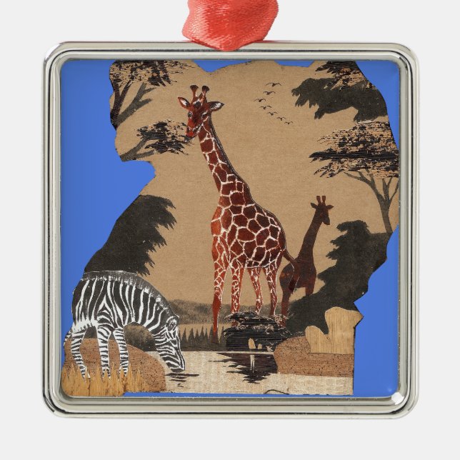 Uganda Wildlife Karte Silbernes Ornament (Vorne)