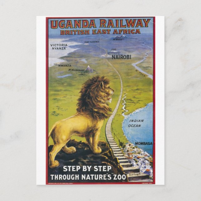 Ugandan Lion Wildlife Vintage Reise Postkarte (Vorderseite)
