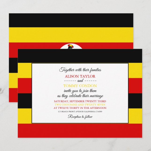 Ugandische Flagge, Fahne der Hochzeit Ugandas Einladung (Vorne/Hinten)