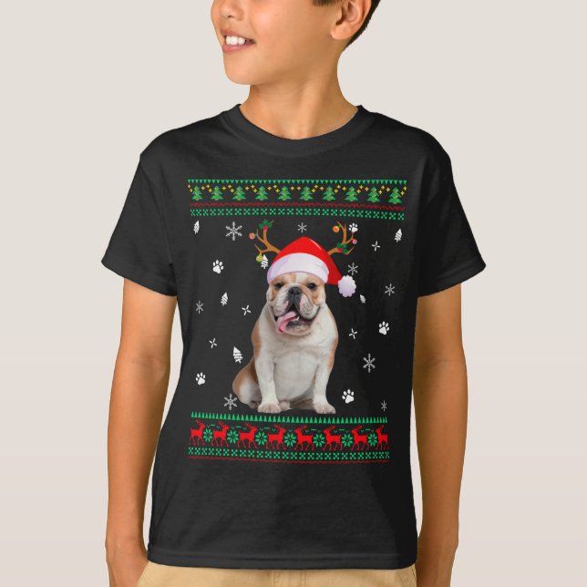Ugater Sweater Christmas English Bulldog Dog Santa T-Shirt (Vorderseite)