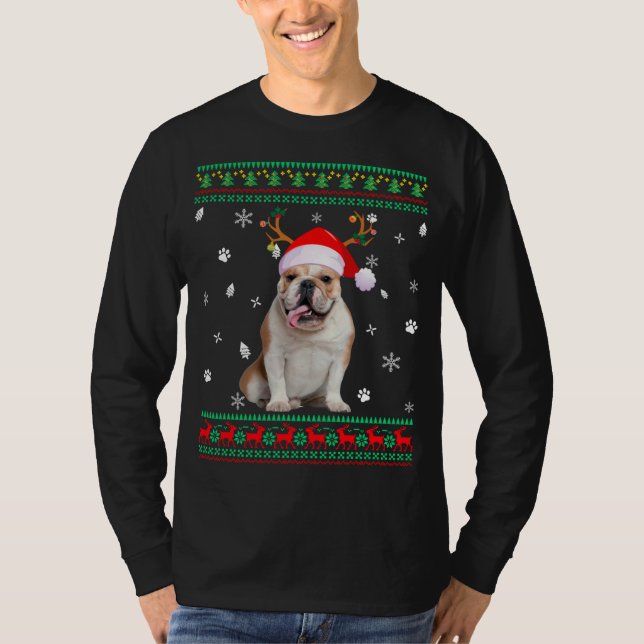 Ugater Sweater Christmas English Bulldog Dog Santa T-Shirt (Vorderseite)