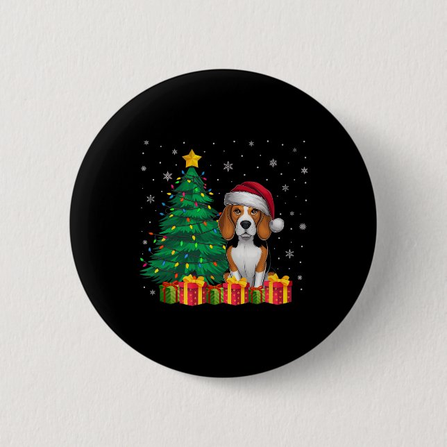 Ugg Beagle Weihnachtsmannmütze Weihnachtsleuchten  Button (Vorderseite)