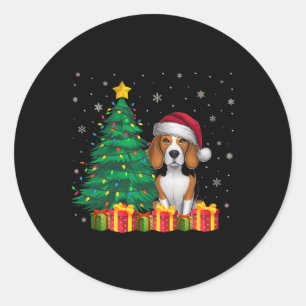 Ugg Beagle Weihnachtsmannmütze Weihnachtsleuchten Runder Aufkleber