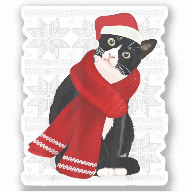 Ugg Christmas Black Cat Weihnachtsmannmütze Scarf  Aufkleber (Vorderseite)