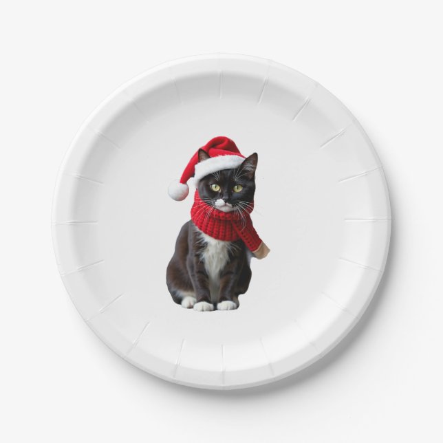 Ugg Christmas Black Cat Weihnachtsmannmütze Scarf  Pappteller (Vorderseite)