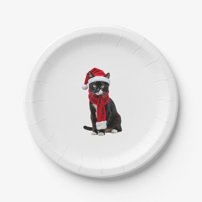 Ugg Christmas Black Cat Weihnachtsmannmütze Scarf  Pappteller (Vorderseite)