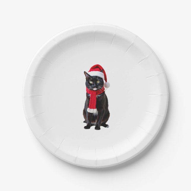 Ugg Christmas Black Cat Weihnachtsmannmütze Scarf  Pappteller (Vorderseite)