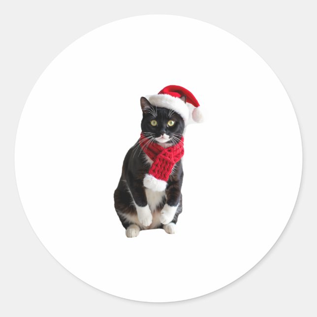 Ugg Christmas Black Cat Weihnachtsmannmütze Scarf  Runder Aufkleber (Vorderseite)