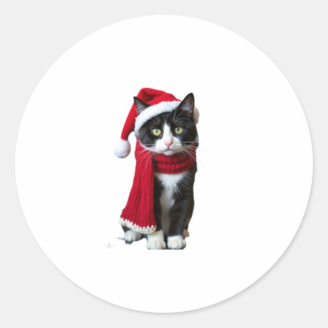 Ugg Christmas Black Cat Weihnachtsmannmütze Scarf  Runder Aufkleber (Vorderseite)