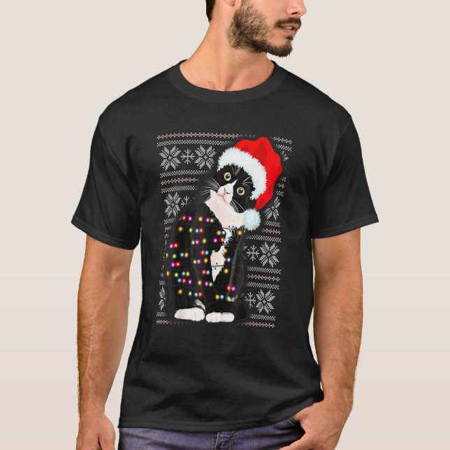 Ugg Christmas Cat Weihnachtsmannmütze Lights Holid T-Shirt (Vorderseite)