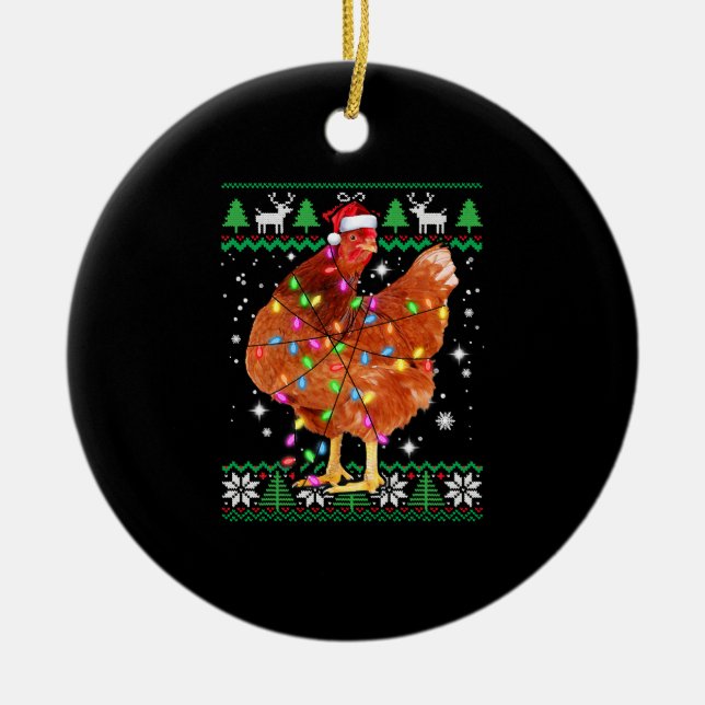 Ugg Christmas Chicken Weihnachtsmannmütze Lights Keramik Ornament (Vorne)
