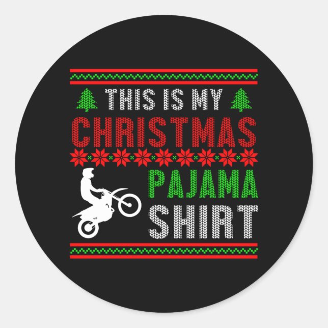 Ugg Christmas Pajama Motocross Motorrad Bike Gi Runder Aufkleber (Vorderseite)